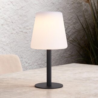 Solar-Tischleuchte Lucen mit Metallfuß und warmweißem Licht