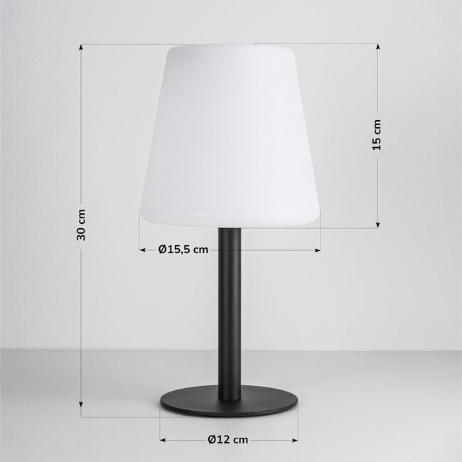 Solar-Tischleuchte Lucen mit Metallfuß und warmweißem Licht