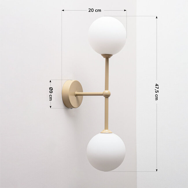 Moderne beige Wandleuchte Runda mit milchweißem Glas, 2-flammig