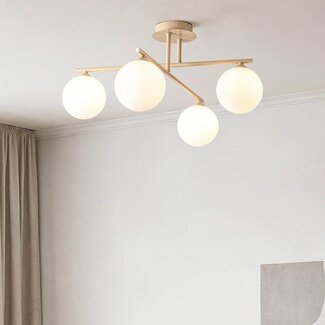 Moderne schwenkbare Deckenleuchte Nymo beige mit milchweißem Glas, 4-flammig