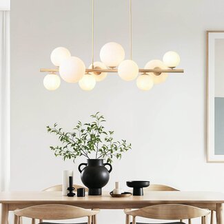 Design-Hängelampe Deka beige mit milchweißem Glas, 10-flammig