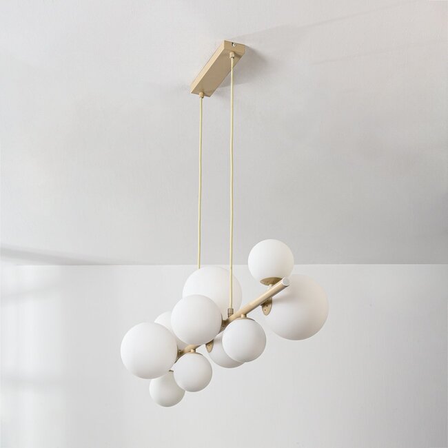 Design-Hängelampe Deka beige mit milchweißem Glas, 10-flammig