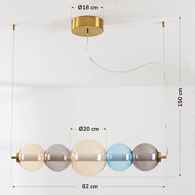 Design-Hängelampe Movar mit LED und farbigen Glaskugeln – triac-dimmbar