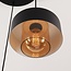 3-flammige Pendelleuchte Ferra in Schwarz mit Amberglas und Messingdetails