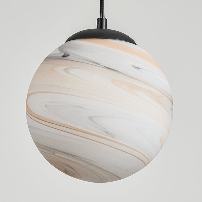 Design-Hängelampe Marbelle 3-flammig in Schwarz mit Marmoroptik-Glas
