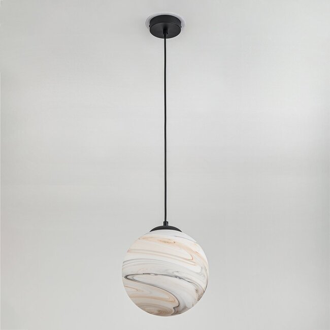 1-flammige Hängelampe Marbelle schwarz mit Glas in Marmoroptik