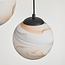 5-flammige moderne Pendelleuchte Marbelle Schwarz mit Glas in Marmoroptik