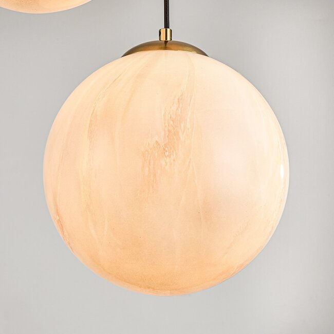 3-flammige Pendelleuchte Tessra - Kaskade, Glas in Marmoroptik mit Messinggold