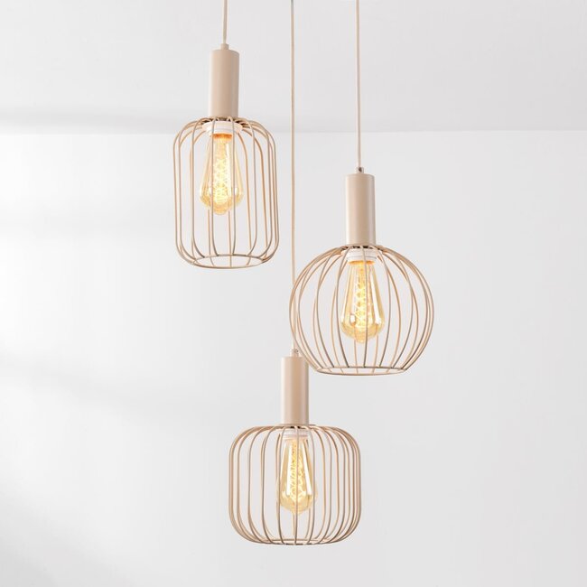 3-flammige Pendelleuchte Nudea - beige Metallschirme