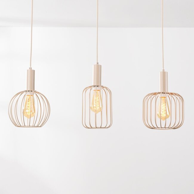 3-flammige Hängelampe Nudee mit beigen Metallschirmen