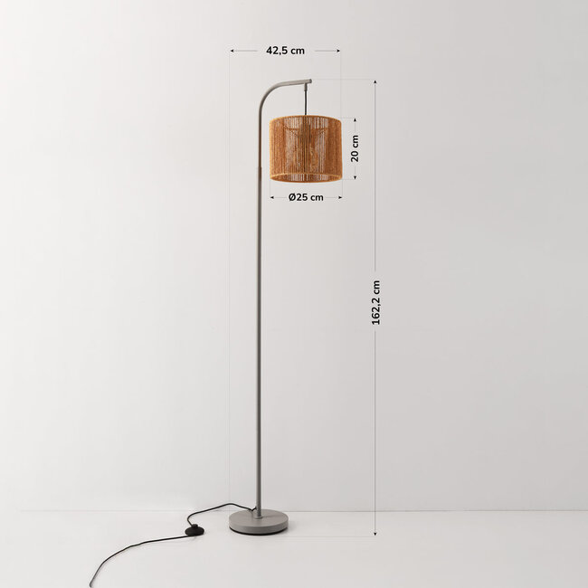 Stehlampe Reed grau mit natürlichem Papierschirm – 160 cm
