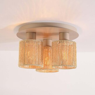 3-flammige Deckenleuchte Canna - Beige mit gewebtem Seil