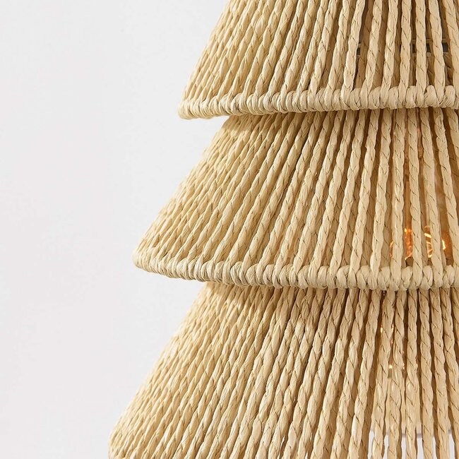 Boho-Pendelleuchte Tula - naturfarbene Schirme aus gewebtem Seil