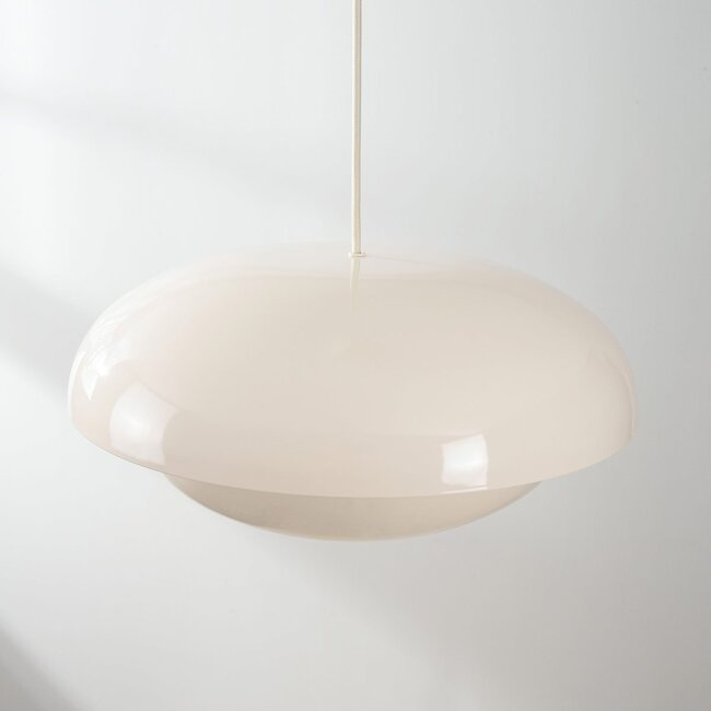 Moderne Retro-Hängelampe Orbia in Hellbeige Hochglanz