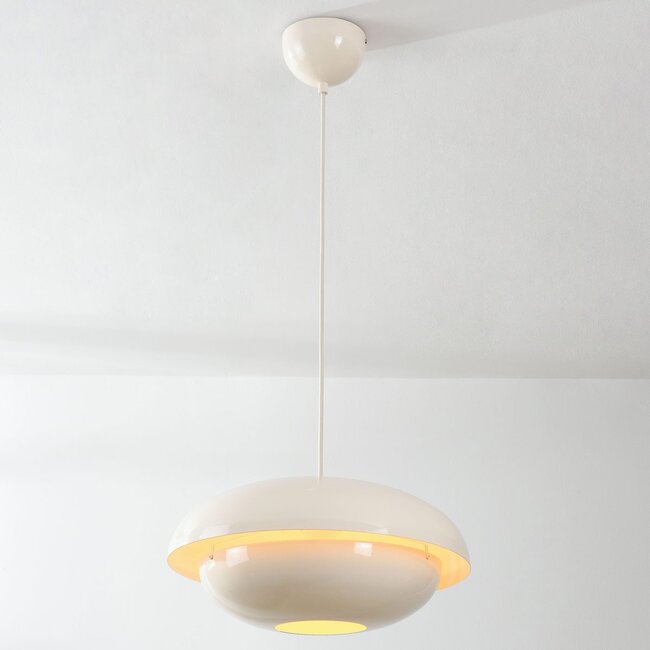 Moderne Retro-Hängelampe Orbia in Hellbeige Hochglanz