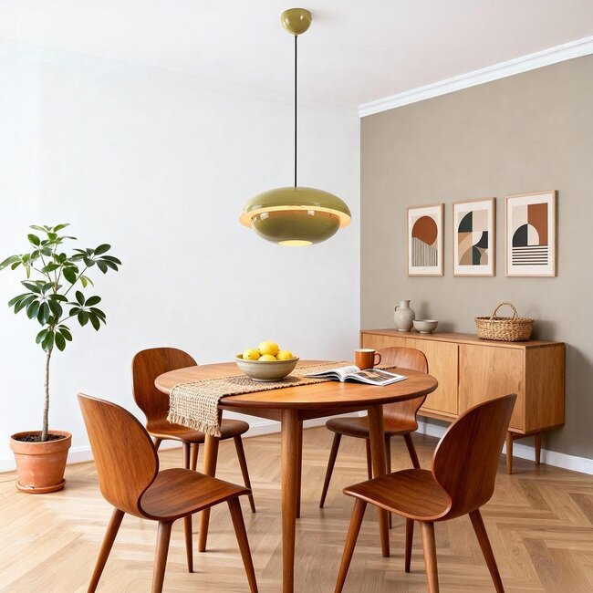 Retro-Hängelampe Orbia in glänzendem Khaki-Grün