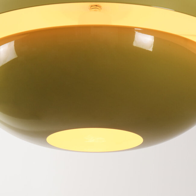 Retro-Hängelampe Orbia in glänzendem Khaki-Grün