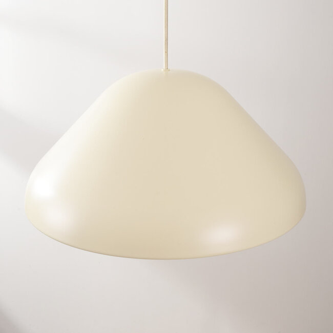 Pendelleuchte Evara in glänzendem hellem Beige mit weißer Innenseite