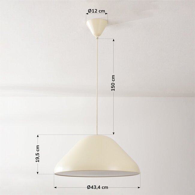 Pendelleuchte Evara in glänzendem hellem Beige mit weißer Innenseite