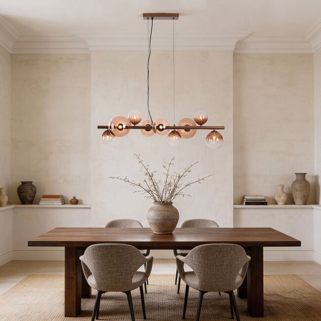 Design-Hängelampe Ennea 9-flammig mit braunem Ombre-Glas