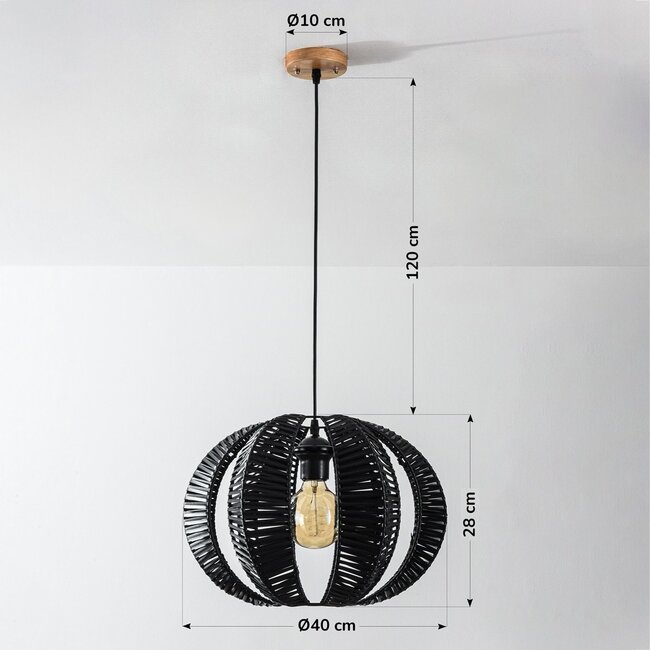 Pendelleuchte Celina - Schwarz mit Rattanoptik