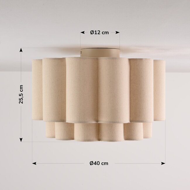 Deckenleuchte Hora mit zweilagigem Leinenbezug in Beige