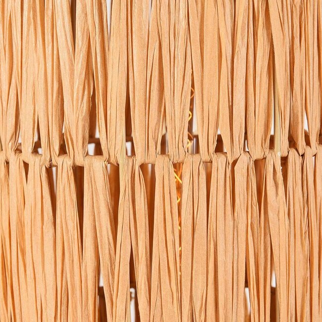 Tischlampe Arena aus Raffiabaumfasern mit beigem Metallfuß