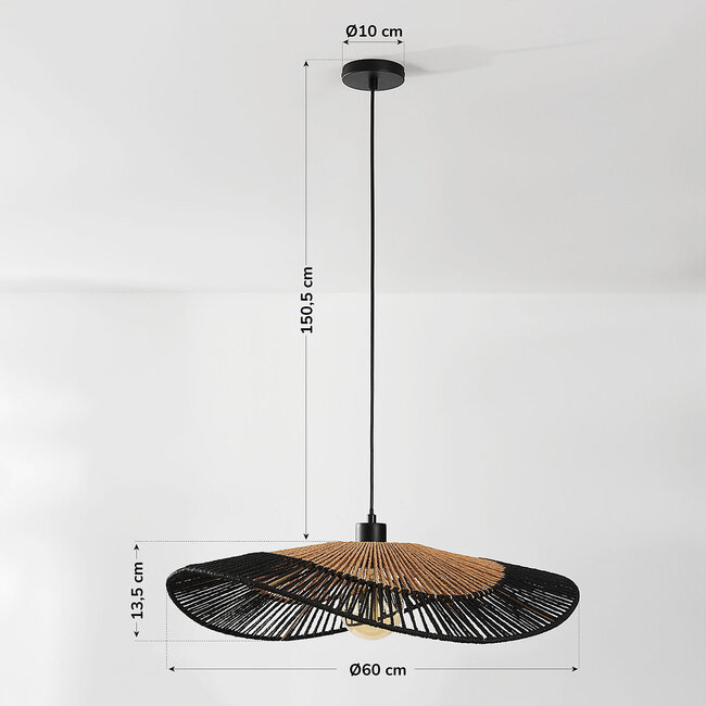 Hängelampe Ravena aus geflochtenem Papier in Schwarz und Naturfarben