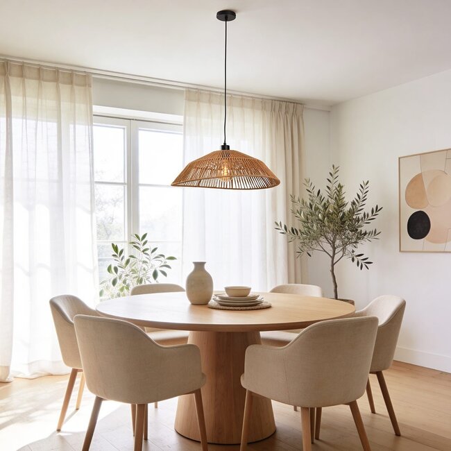 Boho-Hängelampe Serra aus geflochtenem Papier in Naturfarbe