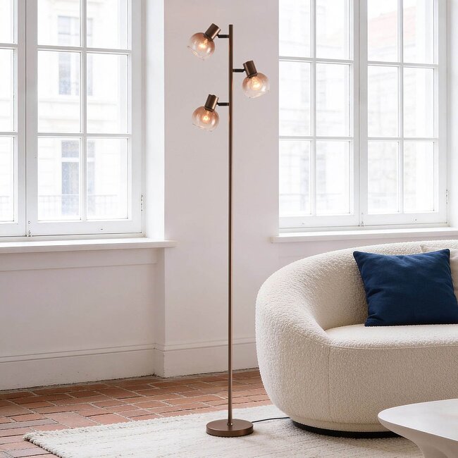 Stehleuchte Duna mit braunem Ombré-Glas, 3-flammig