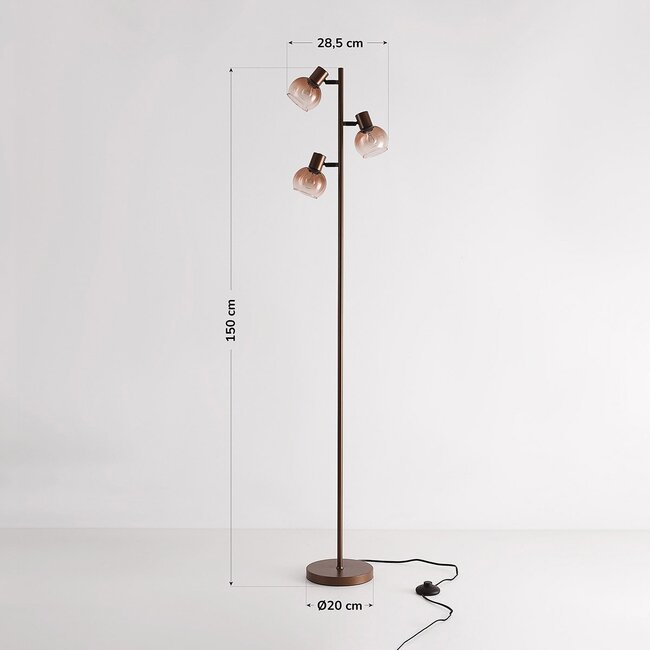 Stehlampe Duna mit braunem Ombré-Glas, 3-flammig