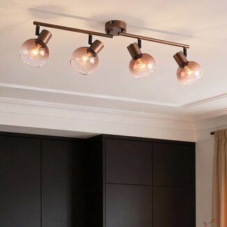 Deckenleuchte Dari mit vier verstellbaren Spots aus braunem Ombre-Glas
