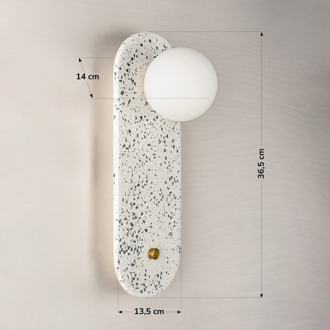 Wandlampe Velo aus Zement und milchweißem Glas in Terrazzo-Optik