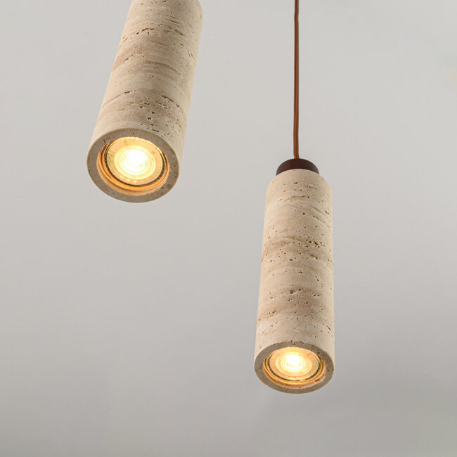 4-flammige Hängelampe Oreno aus Travertin (Naturstein) und Holz inkl. Philips Lichtquelle