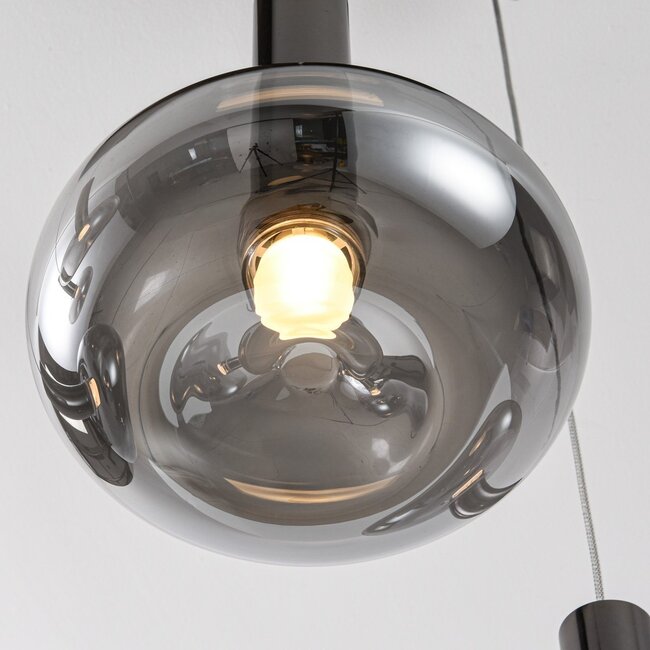Dimmbare Pendelleuchte Valira schwarzchrom mit Rauchglas und Fernbedienung, 5-flammig
