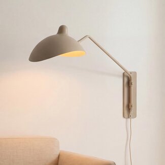 Wandleuchte Virello in Sandbeige mit verstellbarem Arm und Schirm