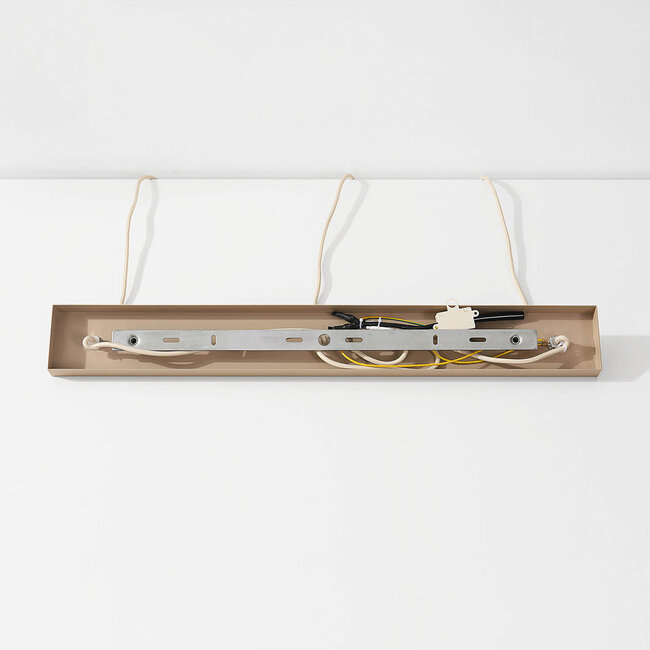 Japandi-Hängelampe Senji mit drei Leinenkappen – Sandtaupe