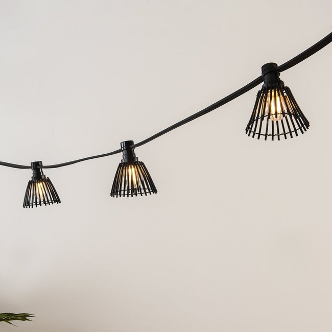Lampenschirm in Rattan-Optik in Schwarz für Illu-Lichterkette
