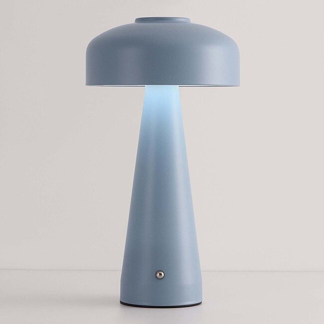 Wiederaufladbare Pilzlampe Soma hellblau mit Touch-Dimmer und einstellbarer Farbtemperatur