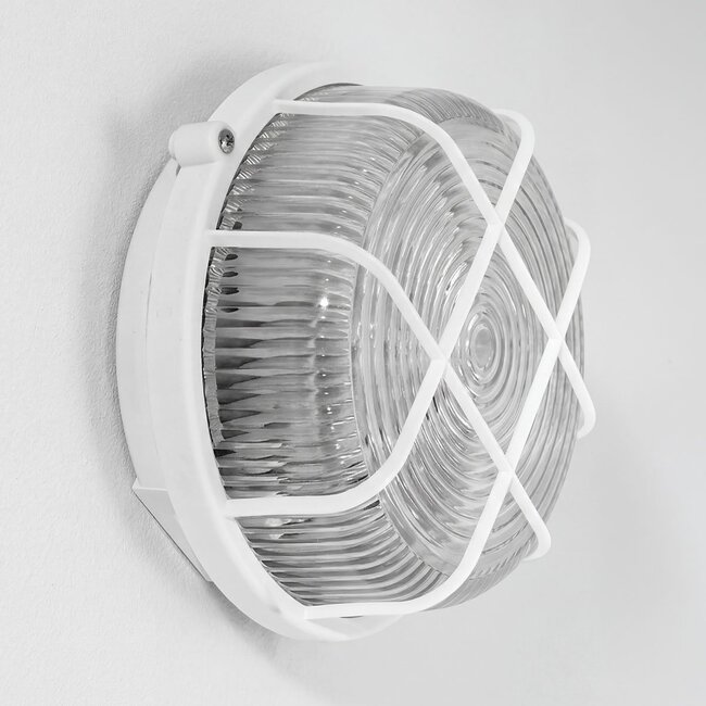 Runde Bullaugen-Lampe mit weißem Kunststoffgitter