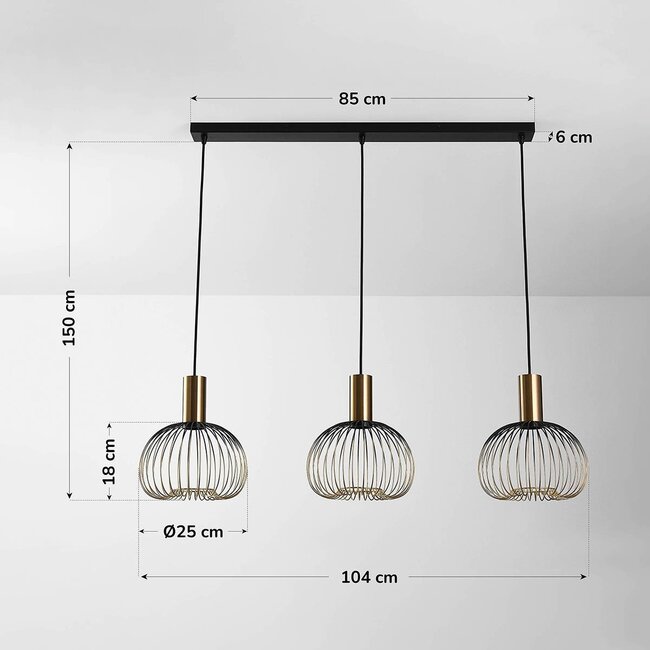 3-flammige Pendelleuchte Nobles - Metall in Schwarz und Gold
