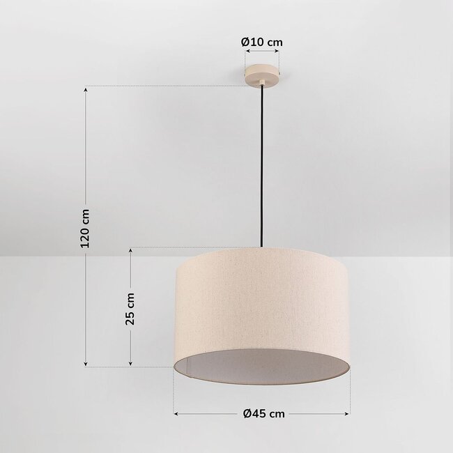 Hängelampe Aureo beige mit Leinenkappe und Travertin-Effekt