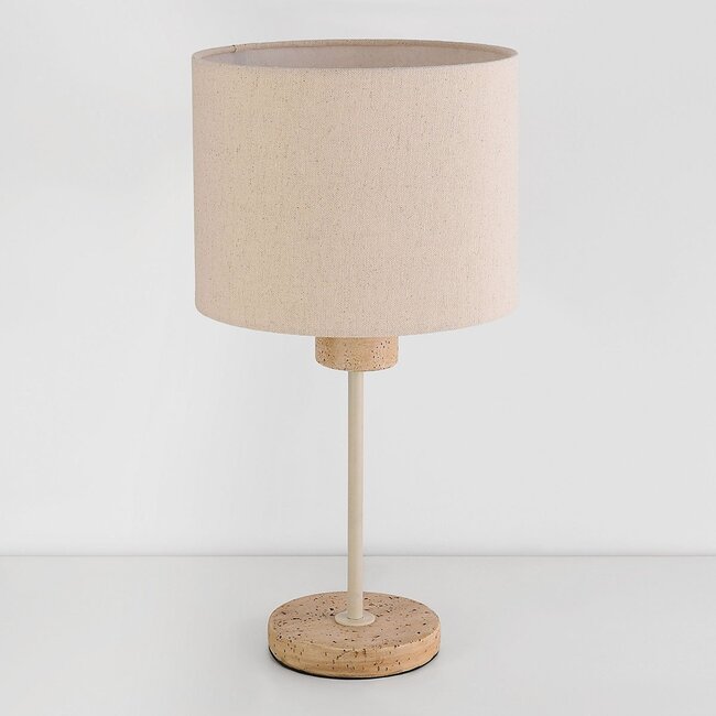 Tischlampe Aurea mit Leinenschirm und Travertin-Effekt - beige