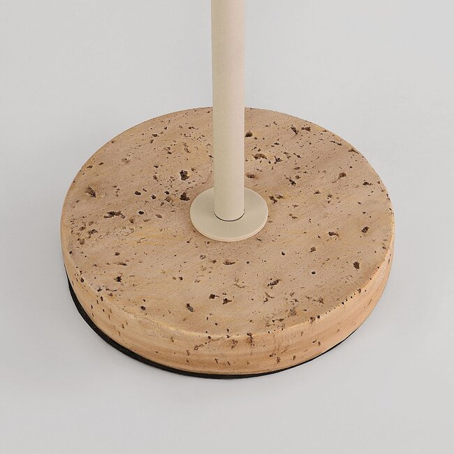 Tischleuchte Aurea beige mit Leinenbezug und Travertin-Effekt