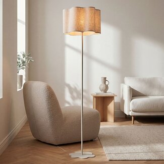 Stehlampe Hiros beige mit Leinenschirm