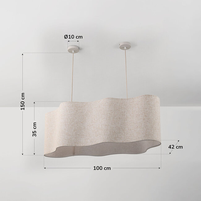 Hängelampe Hirom beige mit Leinenstoffschirm 2-flammig