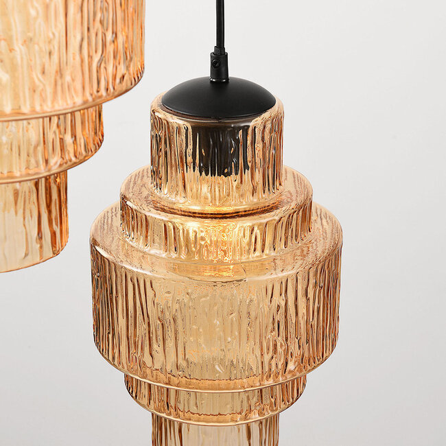 3-flammige Design-Hängeleuchte mit amber Glas - Orina