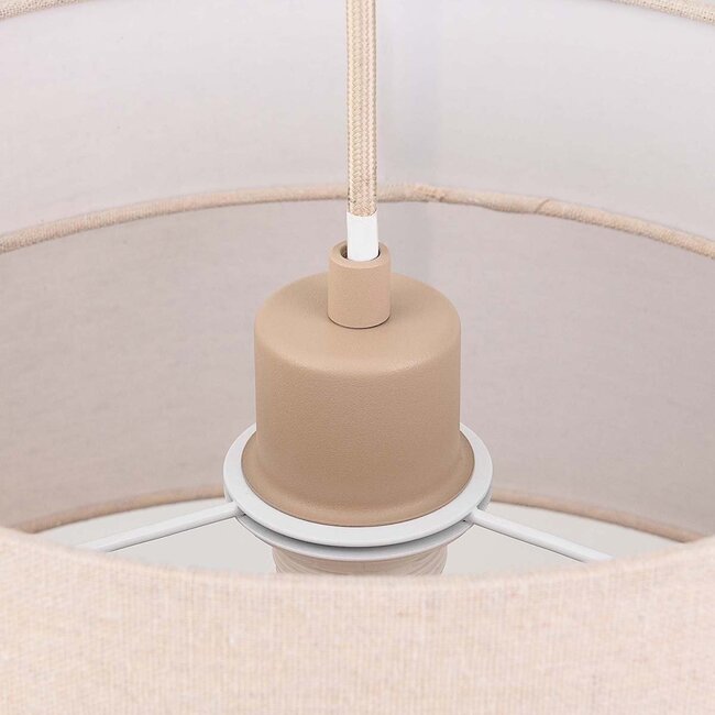 Hängelampe Corra beige mit geschichtetem Leinenschirm