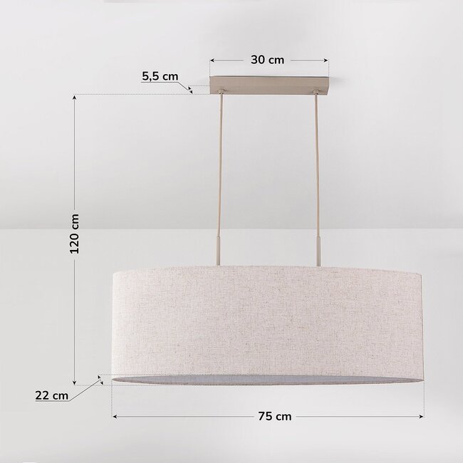 Minimalistische Hängelampe Lureva beige mit Leinen-Schirm, 2-flammig