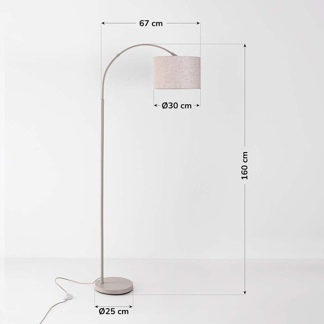 Moderne Steh-Bogenlampe Lerava beige mit Leinen-Schirm